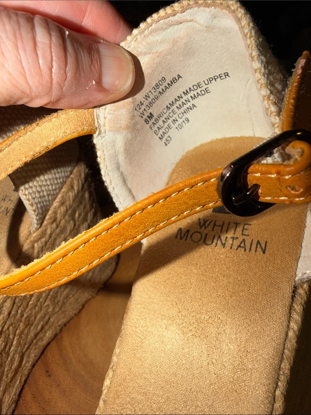 White Mountain White and Tan Espadrille Wedge Sandals